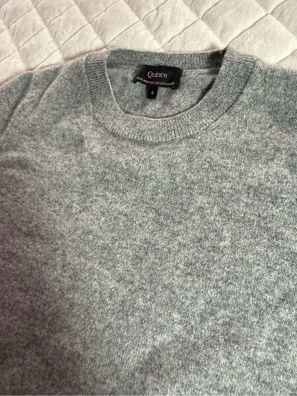 Quince 100% Mongolian Cashmere Short Sleeve Crewneck Sweater Gray Small